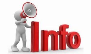 A grey cartoon figure with a megaphone stands next to large red letters spelling "Info," highlighting essential Facilities Management Solutions.